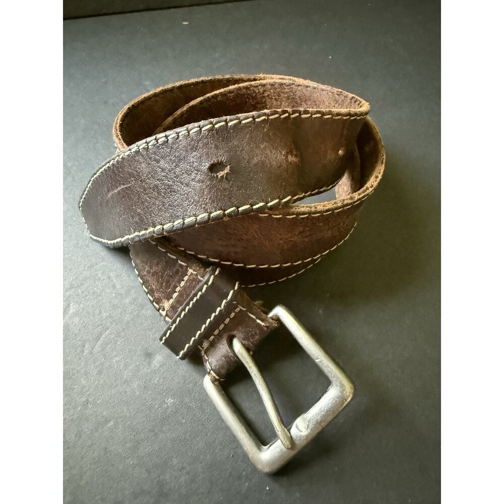 Gap Vintage Brown Leather Belt Size 34-38 Brushed Nickel Buckle 90's Y2K Casual